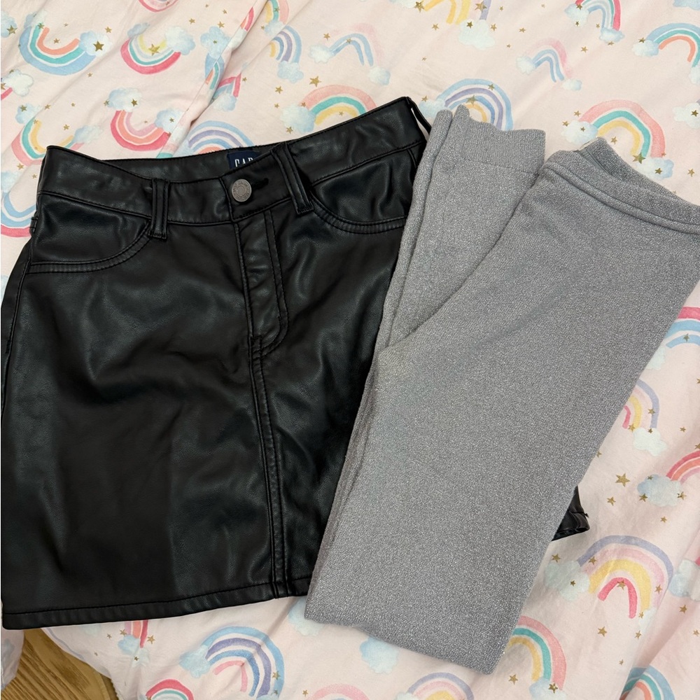 Hatley Silver Glitter Pants & Gap Pleather Skirt (Girls size 8)